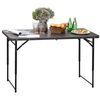 Outsunny 4ft Outdoor Folding Camping Table Height Adjustable Garden Backyards BBQ Party Picnic Table Coffee(m-8)