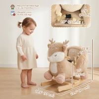 Qaba Rocking Horse for Toddlers 1-3 Years, Deer Baby Rocking Horse with Animal Sound, Seat Belt, Rocking Stopper, Brown(m-3)