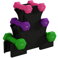 Soozier 2 x 2 lbs., 2 x 3 lbs., 2 x 5 lbs. Dumbbells Set with Dumbbell Rack, Hand Weights for Home Gym Training(m-9)