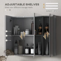 kleankin 28" x 24" Wall Mounted Bathroom Cabinet with Mirror, Bathroom Medicine Cabinet with 3 Doors Adjustable Shelves, Grey(m-6)