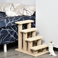 PawHut 25" 4-Step Multi-Level Carpeted Cat Scratching Post Pet Stairs, Cream White(m-2)