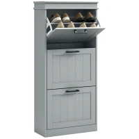 HOMCOM Slim Shoe Cabinet with 3 Flip Drawers and Adjustable Shelves, Narrow Shoe Cabinet for 15 Pairs of Shoes, Grey(m-9)