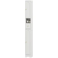 HOMCOM Tall Bathroom Cabinet, Modern Slim Bathroom Storage with Arched Doors, Drawer and Open Shelf, Narrow Storage, White(m-2)