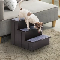PawHut 3 Step Wooden Carpeted Non Slip Pet Stairs Ramp for Cats and Small Dogs - Brown(m-10)