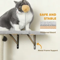 PawHut Cat Wall Shelves, 4 Pcs Cat Wall Furniture Set with Scratching Posts, Condo, Hammock, Perchs, Light Grey(m-4)