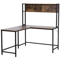 HOMCOM Home Office L-Shaped Computer Desk with Hutch and Storage Shelves, PC Table Study Writing Workstation with 2 Storage Compartments, Bookshelf, Brown(m-2)