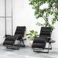 Outsunny 2pcs Reclining Zero Gravity Chair with Adjustable Backrest, Folding Garden Sun Lounger with Removable Cushion, Grey(m-8)