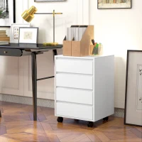 HOMCOM 4 Drawer File Cabinet, Vertical Filing Cabinet with Wheels, Modern Printer Stand for Home Office, White(m-8)