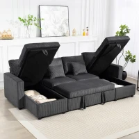 HOMCOM Convertible Sofa Bed, Corduroy U-Shaped Sleeper Sofa Couch with Storage Chaise, Pillows, Spring, Futon Couch, Grey(m-8)