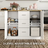 HOMCOM Kitchen Island with Storage Cabinets, 3 Drawers, 2 Adjustable Shelves and Sitting Space for Dining Room, White(m-5)