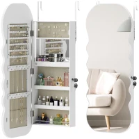 HOMCOM Jewelry Armoire Cabinet with Lights, Wall Mounted or Door Hanging Mirror Jewelry Cabinet with Full Length Mirror, White(m-9)