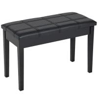 HOMCOM Classic Piano Bench Stool, PU Leather Padded Keyboard Seat with Rubber Wood Legs and Music Storage Compartment, Banded Seat, Black(m-2)