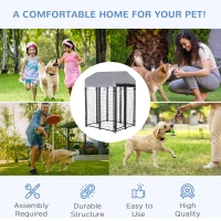 PawHut Outdoor Dog Kennel with Roof, 4' x 4' x 6' Heavy Duty Welded Wire Dog Playpen Enclosure with Lock, UV-Resistant & Water-Resistant Cover, for Medium Dogs, Chickens, Ducks, Silver(m-7)