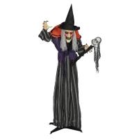 Outsunny Animatronics Standing Witch, Voice-Activated Prop with Skull Staff & Flashing Eyes, Easy Setup Indoor, Orange(m-2)