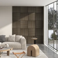 HOMCOM 24"x24" Wood Panels for Wall, 4 Pack Acoustic Panels, Sound Absorbing Slat Wall For Interior Wall Decor, Home, Brown(m-1)