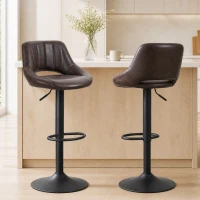 HOMCOM Swivel Bar Stools Set of 2, Faux Leather Upholstered Counter Height Barstools with Round Metal Base(m-1)