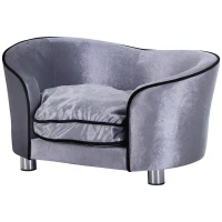 PawHut Pet Sofa Bed Dog Cat Cozy Puppy House Couch Furniture with Removable Cushion, Light Grey(m-10)