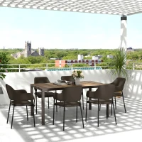 Outsunny 63"-94.5" Extendable Patio Dining Table for 6-8 Person, Outdoor Dining Table with Aluminium Edging, Steel Frame, Brown(m-1)