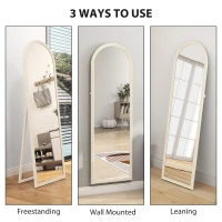 HOMCOM 64" x 21" Full Length Mirror, Free Standing, Leaning or Wall, Arched Full Body Mirror with Faux Stone Frame, White(m-7)