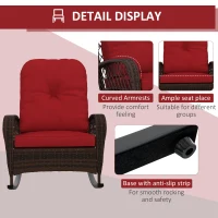 Outsunny Outdoor Wicker Rattan Rocking Chair Patio Rocker with Thick Cushions for Garden Backyard Porch, Red(m-6)