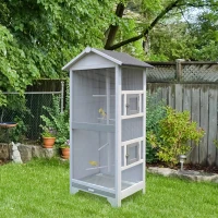 PawHut 60" Wooden Outdoor Bird Cage for Finches, Parakeet, Large Bird Cage with Removable Bottom Tray 4 Perch, Light Gray(m-2)