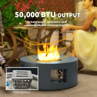 Outsunny 30" Round Propane Fire Pit Table 50,000 BTU Outdoor Gas Fire Table with Waterproof Cover, Decorative Glass Rocks, Tank Holder, Grey(m-5)