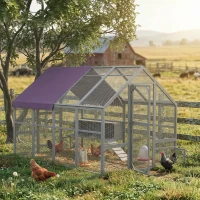 PawHut 9.2' x 6.1' Large Chicken Coop with Nesting Box, Water-Resistant and Anti-UV Cover for 8-12 Chickens, Gray(m-2)