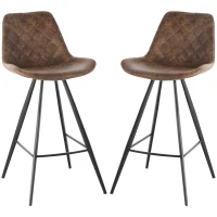 HOMCOM Bar Height Bar Stools Set of 2, Microfiber Cloth Bar Chairs with Metal Leg, Padded Seat, Kitchen Stools for Kitchen Island, Brown(m-11)
