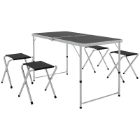 Outsunny Folding Picnic Table Camping Table and Chairs Use for BBQ Picnic Garden Parties 47.2" L x 23.6" W x 21.7" -27.6" H Black(m-9)