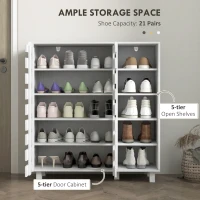 HOMCOM Shoe Cabinet, 21 Pair Shoe Storage Cabinet Organizer with 5-tier Double Door Cupboard and 5-tier Open Shelves, White(m-5)