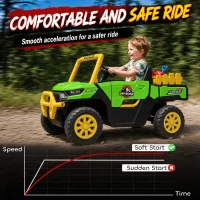 Qaba Kids Ride On Tractor, 12V Electric Tractor with Remote Control, Dual Motors, Music, Cargo Bed, Rear Suspension, Green(m-6)