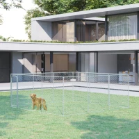 PawHut Dog Kennel Outdoor Galvanized Chain Link Fence Heavy Duty Pet Run House Chicken Coop with Secure Lock Mesh Sidewalls for Backyard Garden Silver, 15' L x 15' W x 5.9' H(m-2)