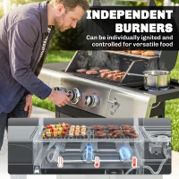 Outsunny 3 Burner Propane Gas Grill with Side Burner, 36,000 BTU BBQ Grill with Cast Iron Grates, Wheels, Warming Rack, Cabinet(m-5)