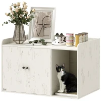 PawHut 32" Cat Litter Box Enclosure with Scratching Mat, Cat Entrance, Fit Most of Cat and Litter Box, Distressed White(m-9)
