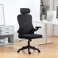 HOMCOM Ergonomic Office Chair, Swivel Desk Chair with Adjustable Lumbar Support, Headrest and Height, Flip-up Armrests, Black(m-1)