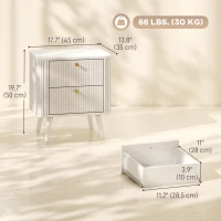 HOMCOM Modern Nightstand Set of 2, Bedside Table with 2 Drawers, Side End Table for Bedroom, Living Room, White Wood Grain(m-3)