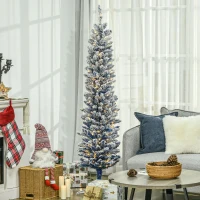 HOMCOM 6' Flocked Christmas Trees, Pencil Prelit Artificial Christmas Tree with Snow Branches, Blue(m-1)