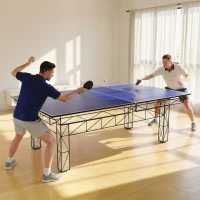 Soozier 9 ft Folding Ping Pong Table Top for Pool Tables, Table Tennis Conversion Top with Net, Foam Padding, Blue(m-1)