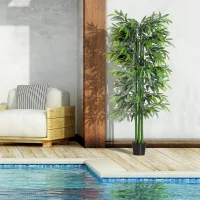 Outsunny Set of 2 6FT Artificial Bamboo Tree Fake Decorative Plant with Nursery Pot for Indoor Outdoor Décor(m-6)