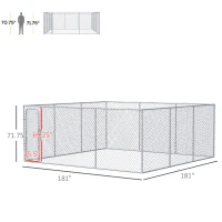 PawHut Dog Kennel Outdoor Galvanized Chain Link Fence Heavy Duty Pet Run House Chicken Coop with Secure Lock Mesh Sidewalls for Backyard Garden Silver, 15' L x 15' W x 5.9' H(m-3)