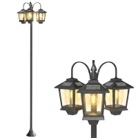Outsunny 74" 3-Head Solar Lamp Post Light, Waterproof LED Solar Light Posts with Automatic Dusk-to-Dawn Sensor, IP44 Waterproof(m-2)