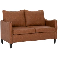 HOMCOM 55" Loveseat Sofa, Small 2 Seater Couch with Solid Wood Legs, Modern PU Leather Upholstered Sofa for Small Spaces, Brown(m-9)