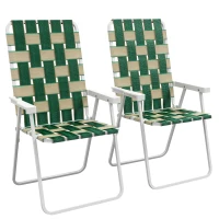 Outsunny Set of 2 Folding Patio Chairs, Portable Chair Set with Armrests for Camping, Garden, Pool, Beach, Backyard, Green(m-9)