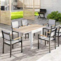 Outsunny Extendable Patio Dining Table, Aluminum Frame Outdoor Patio Table with Faux Wood Top for Garden Backyard, Natural Wood(m-8)