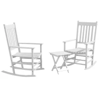 Outsunny 3 Pieces Outdoor Rocking Chair Set, Wooden Patio Rocking Chair Set with Folding Table, High Back and Armrests, White(m-2)