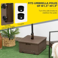 Outsunny 3-in-1 Outdoor Umbrella Base with Wheels, Side Table, Planter Box, 175lbs Heavy Duty Patio Umbrella Stand, Brown(m-5)