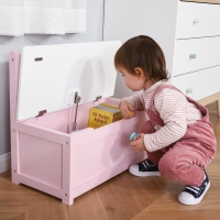 Qaba 2-in-1 Kids Toy Box Storage Organizer Chest Cabinet Chunk Cube with Safety Pneumatic Rod, Pink