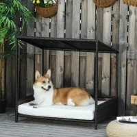 PawHut Wicker Dog House Raised Rattan Puppy Bed Cat Shelter for Indoor Outdoor Garden Patio Pet Sofa with Removable Cushion for Medium Sized Pet Brown(m-2)