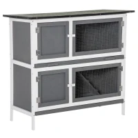 PawHut Wooden Bunny Rabbit Hutch, Small Animal Habitat with Ramp, Removable Tray & Weatherproof Roof, Indoor/Outdoor, Grey(m-1)