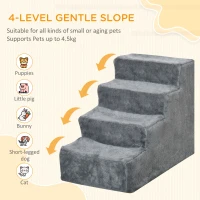 PawHut 4-Step Dog Ramp for Sofa, Bed, and Couch, with Removable Cover, Light Grey(m-4)
